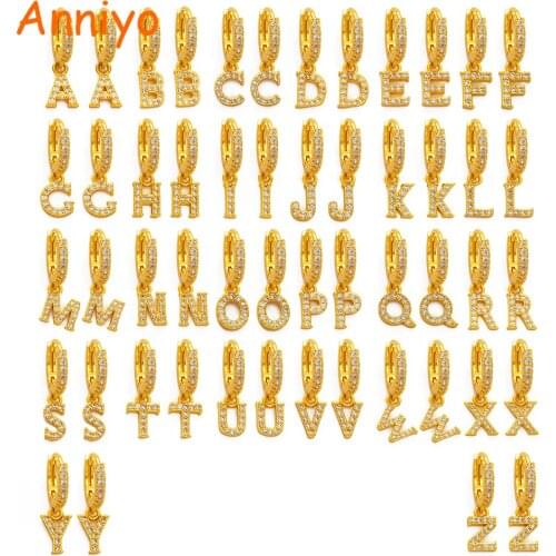 Anniyo A-Z Letters Earrings Women Girls Jewelry Alphabet Initial CZ Cubic Zirconia Earrings Letter African Party Gifts #229306