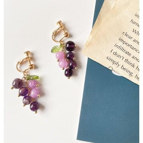 LOVOACC Lovely Purple Color Gradient Grape Pendant Earrings for Women Ladies Clear Crystal Ball Tassel Earrings Accessories