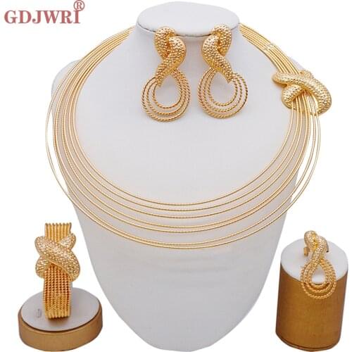 Ethiopian 24K Gold Jewelry Sets For Women Wife Gifts Unique Necklace Earring Ring Dubai African Nigeria Bridal Wedding Gifts
