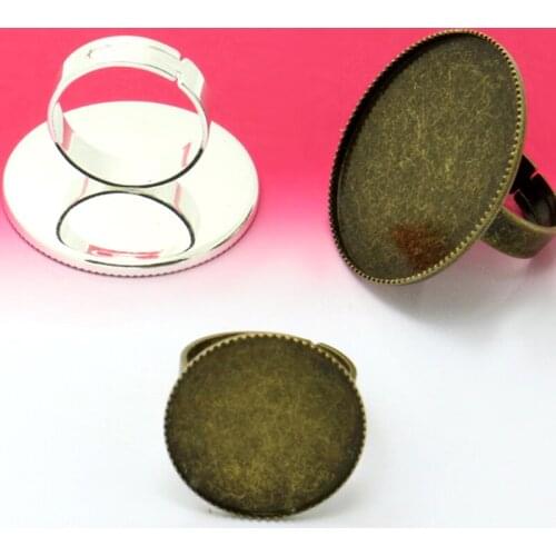 10pcs Classic 2 Colors Plated Brass Adjustable Ring Settings Blank/Base,Fit 20mm 25mm 30mm Glass Cabochons,Buttons;Ring Bezels