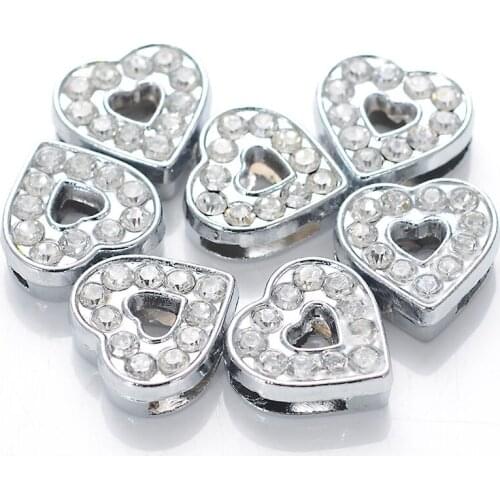 New Arrival 10 Pcs/Lot 5x12MM Crystal Heart Slide Charm Beads Fit 8MM Strap For Diy Handmade Jewelry Making