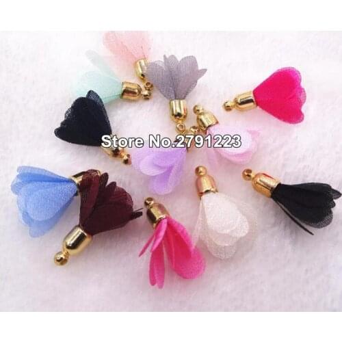 100pcs Mixed Color Handmade Silk Satin 25mm Flower Tassel Pendants Fit Various Jewelry Material High Quality Hot sales
