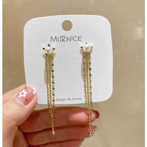 2021 New Arrival Metal Trendy Geometric Women Dangle Earrings Pearl Long Star Tassel Earrings Elegant Fashion Female Jewelry