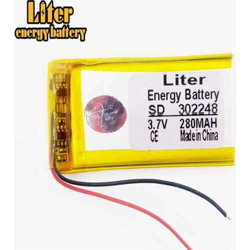 3.7V rechargeable lithium polymer battery 302248 280mah MP3 MP4 MP5 Bluetooth radio battery monitor