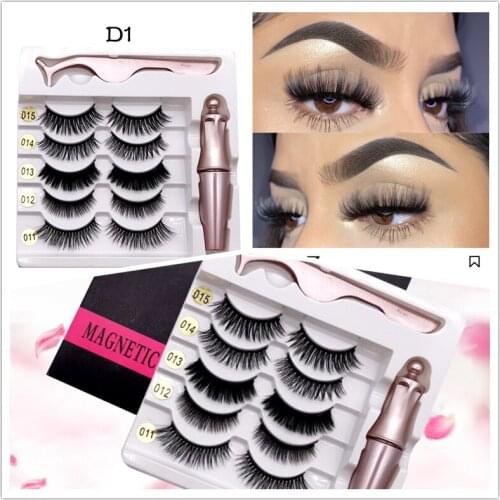 5 pairs 3D Magnetic Eyelashes Magnet Eyeliner Fake lashes Waterproof Liquid Long Lasting Eyelashes Set for Makeup