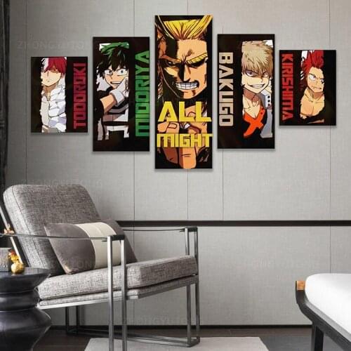 5 Piece Anime My Hero Academia MHA Wall Art Decor Home Decor Shoto Todoroki Deku Izuku Midoriya Katsuki Bakugo Kacchan Ochako Ur