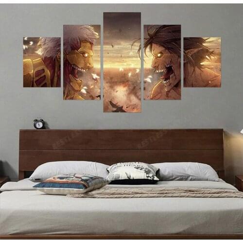 5 Pieces Attack On Titan Poster Canvas HD Prints Japanese Anime Poster For Living Room Bedroom Wall Art