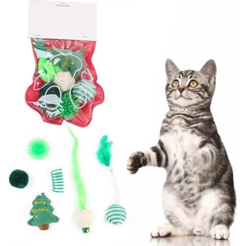 6pcs Cat Interactive Toy Feather Cat Teaser Christmas Ball Bell Toys Plastic Artificial Colorful Cat Teaser Toy Supplies