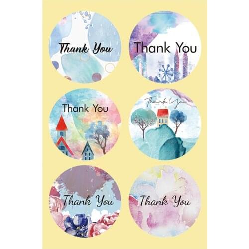 60pcsCreative Merci Thank You Sticker Round Watercolor Castle Floral Envelope Sealing Labels DIY Scrapbooking Stationery Sticker