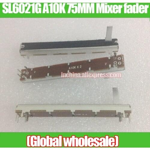 7pcs SL6021G A10K 75MM Mixer Slide Potentiometer / Shank Length 15MMC A10Kx2 Dual Channel Fader variable resistors