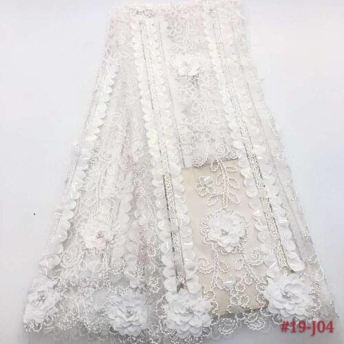 African Lace Fabric 2019 High Quality Lace Sequins Fabric French Nigerian Beads Lace Fabric 3d Embroidery Wedding Lace DYS225