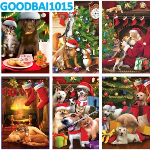 Diy 5D Diamond Painting Christmas Dog Cat Diamond Embroidery Full Drill Mosaic Cross Stitch Kits Home Decor Santa Claus Gift