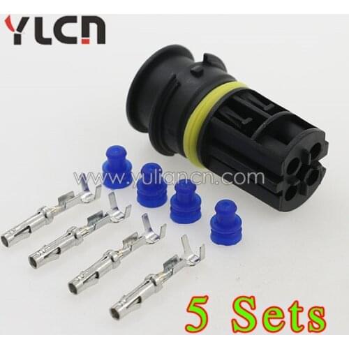 Free Shipping 5 Sets Molex 4 Pin Waterproof Female Auto Wire Connectors