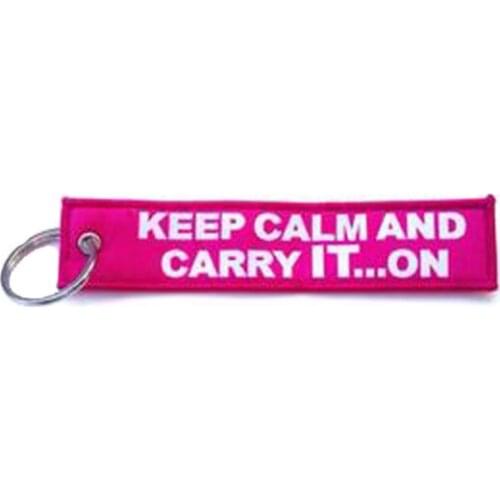 Keep Calm and Carry It On Embroidery Keychain Made by Twill and Make Logo on Double Side 13x2.5cm with metal ring free shipping