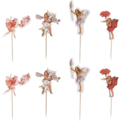 72pcs/pack Flower Fairy Cupcake Topper For Kids Happy Birthday Flower Angel Girls Cake Topper Party Decor Supplies