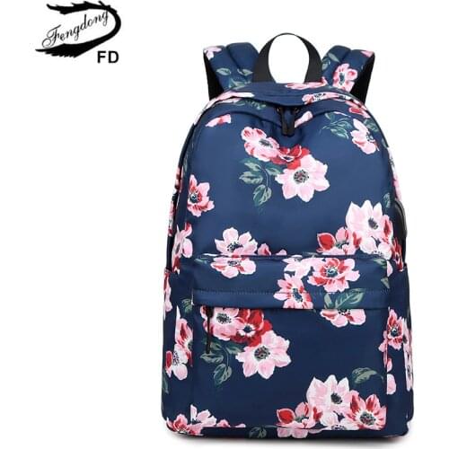 Fengdong childrens school backpack child flower school bags for girls waterproof nylon floral backpack kids book bag girl gift