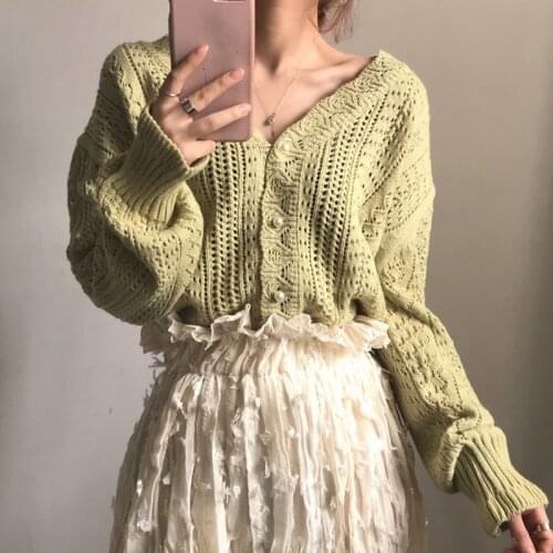 Fad Spring Sexy V-Neck Ladies Knit Cardigans Long Sleeve Solid Woman Sweater with Buttons Korean Style Loose Ladies Cardigans