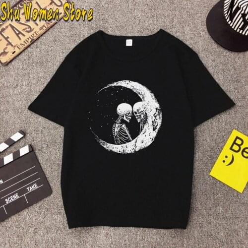New 2021 fashion t shirt for women Skull Moon top quality cotton casual short sleeve t shirt summer loose summer plus size