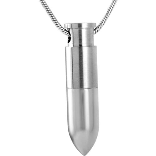 IJD9159 Stainless Steel Bullet Cremation Jewelry Men Keepsake Gifts Engravable Name Memorial Urn Necklace Pendant For Ashes