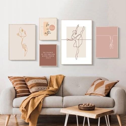 Ballet Girl Line Abstract Women Wall Art Canvas Print Painting Nordic Poster Inspirational Quotes Picture Living Room Decoration