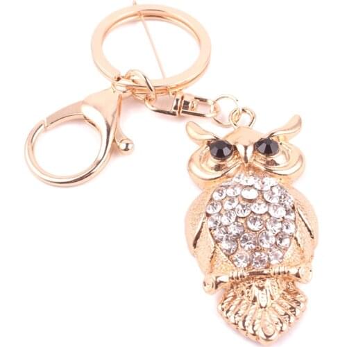 Crystal Rhinestone Owl Pendant Keychain For Women Bag Pendant Chic Car Key Chain Ring Holder Fashion Jewelry