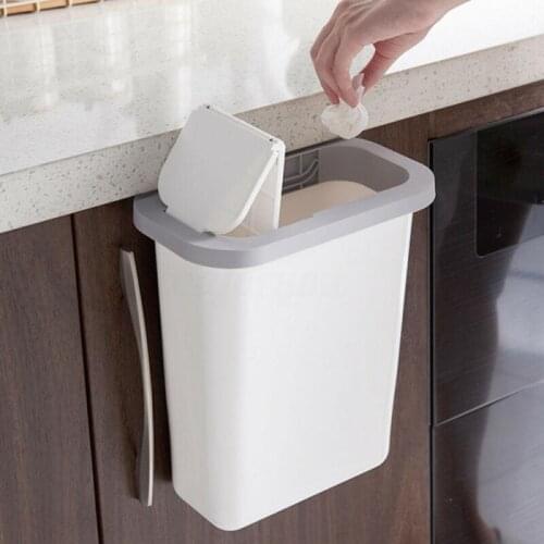Kitchen Bin Trash Wall-Mounted Sliding Lid Trash Can Kitchen Cabinet Door Hanging Garbage Storage Can Rubbish Container Box