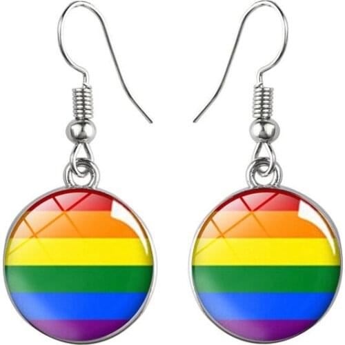 LGBT Pride Rainbow Earrings Lesbian Glass Cabochon Pendant Drop Earings For Women Fashion Homosexual Love Jewerly 2021
