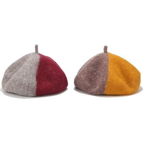 LVYI014 Winter Lady Patchwork Color Beret Cap Women Elegant Thick Warm Wool Beret Hat Pumpkin Hat Bonnet Gorros
