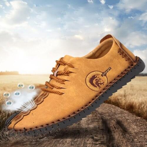 Masorini New Trendy Slip-On Men Shoes Breathable Split Leather Loafers PU Rubber Massage Comfortable Hot-Sale Footwear WW-280