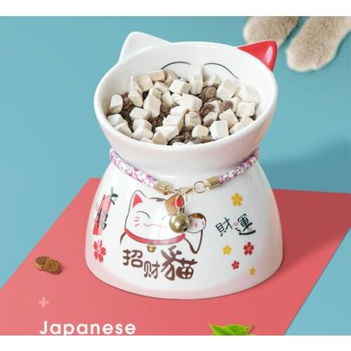 Cat Shape Pet Food Bowl Raised Ceramics Pink Cat Bowl Food Feeder for Small Dog Pet Accessories