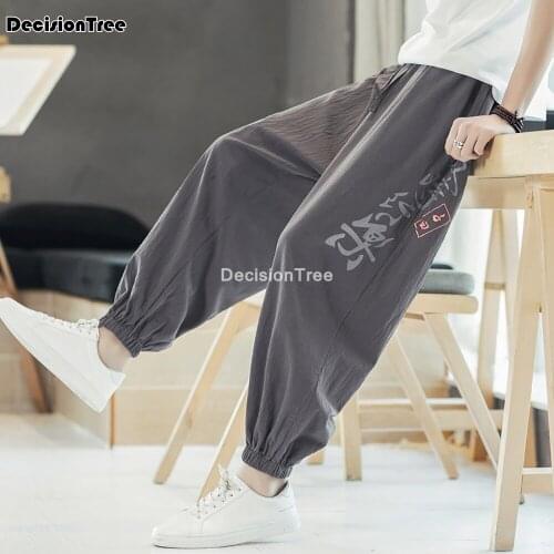 2021 men harem pants japanese casual cotton linen trouser man jogger pants chinese baggy pants jogger pants men loose trousers