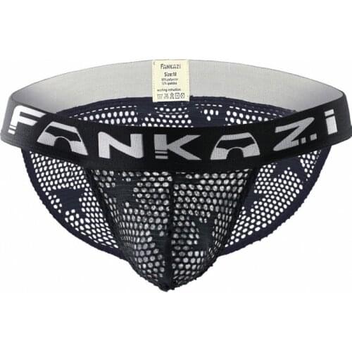 Sexy Gay Underwear Men Briefs Shorts Transparent Mesh Panties Man Breathable U Convex Pouch Underpants cueca masculina-XL