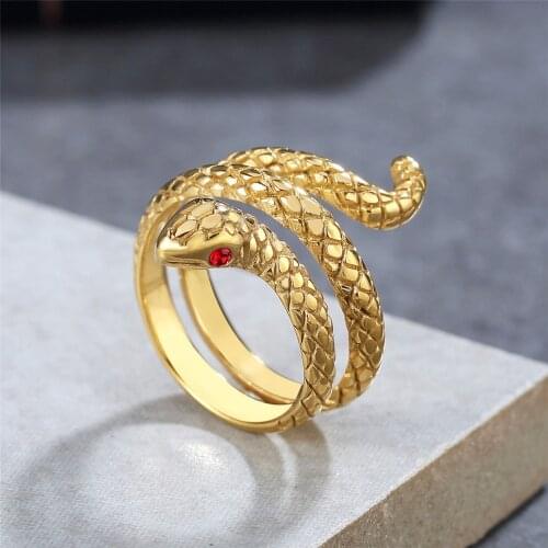 Mens Simple Stainless Steel Snake Ring For Women Punk Hip Hop Fashion Animal Snake Gold Ring Couple Ring Jewelry Best Gift