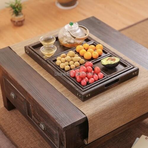 7-Piece Set Antique Wood Serving Tea / Coffee Tray Solid Wood Chinese Traditional Style Pallet for Nut Cookie and Fruit