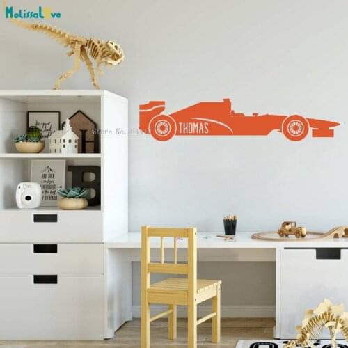 Custom Name Racing Car Wall Sticker Simple And Delicate Decals Kids Room Nursery Vinyl Boys Murals Nursery Removable YT2942