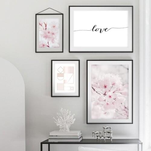Wall Art Canvas Painting Pink Peach Flower Love Quotes Geometry Nordic Posters And Prints Plant Wall Pictures For Living Room