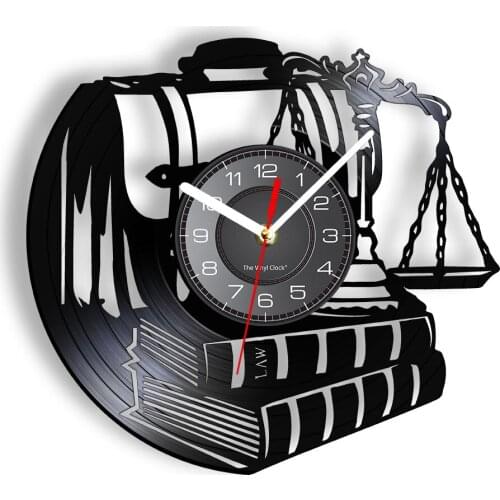 Attorney Balance Scale Wall Clock For Lawyer Office Decor Justice Book Vinyl Record Laser Cut Out Clock Law Student Bar Exam