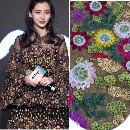 NEW fashion Water soluble lace fabric 3D Embroidery Sequins Nail bead for dress 1pc=0.5meter