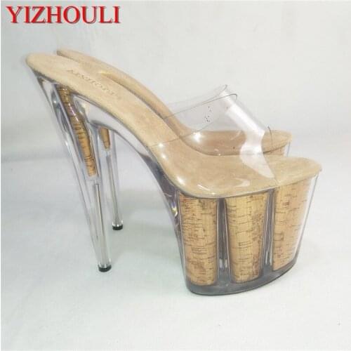 Clear Platform Sexy Novelty Grain Heels Crystal Shoes 8 Inch High Heel Shoes For Lady Fashion 20cm Yellow Slippers