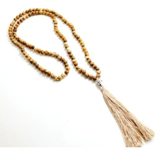 New Stone 6mm Beads Buddha pendant handmade tassel pendant necklace boho style women summer jewelry necklace