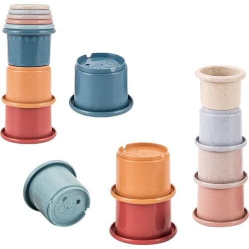 Educational Wheat Straw Hourglass Bathroom Summer Beach Sand Toys Baby Stack Stacking Cups Tower Set Folding Toddler Bath Toys