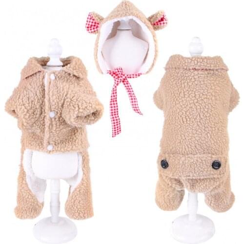 Autumn Winter Pet Puppy Fleece Romper Hat Four-legged Warm Dog Clothes Outfit