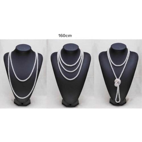 Designer Sweater Necklaces Long Round Natural White 8-9mm Natural Freshwater Pearl Necklace Endless charm necklace 160cm