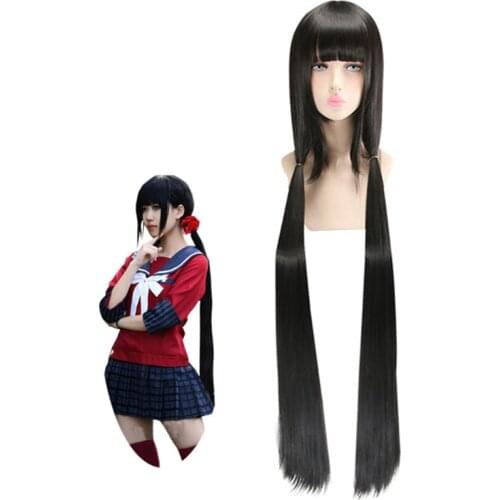 90cm Danganronpa: Trigger Happy Havoc Harukawa Maki Black Cosplay Wig Role Play Ponytails Wig