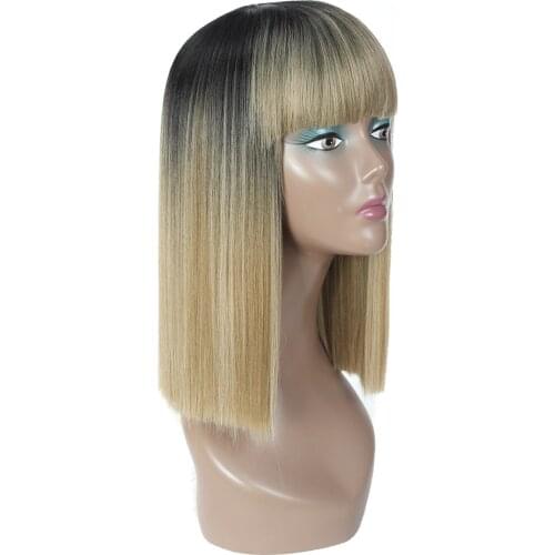 YunRong Restyleable Ombre Synthetic Wig With Bangs Black Roots Blonde Hair Wigs For Woman Heat Resistant Fiber Synthetic Hair