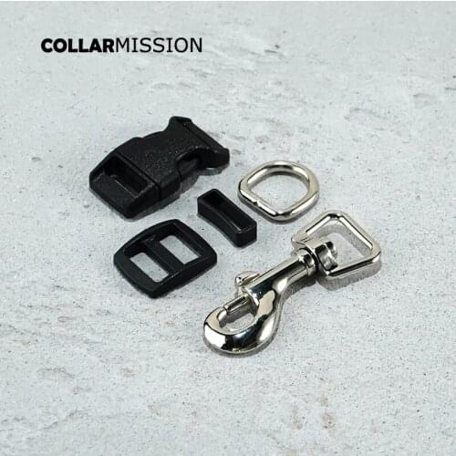 Plastic buckle+Tri-Glid+square keeper+D ring+metal dog clasp/set)Electroplating process black 15mm DIY dog collar parts