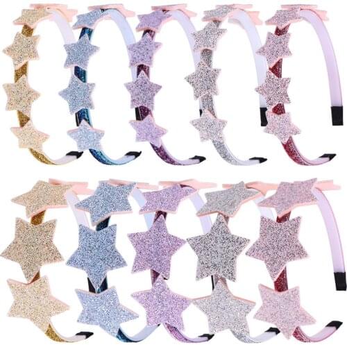 XIMA 10pcs/lot Children Party Headbands Glitter Plastic Hairbands Glitter Sequins Star Headband Heart Star Pattern Hairband