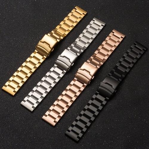 Stainless Steel Watch band 20mm 22mm 23mm 24mm Wristband Watch Strap Silver Rose Gold Double Lock Buckle Replacement Wrist Belt