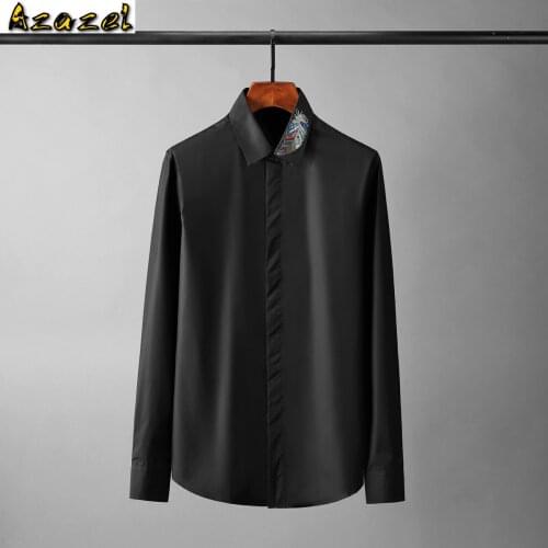 Azazel White Black Male Shirts High Quality Long Sleeve Feather Diamond Man Shirts Fashion Slim Fit Party Mens Dress Shirts 2XL