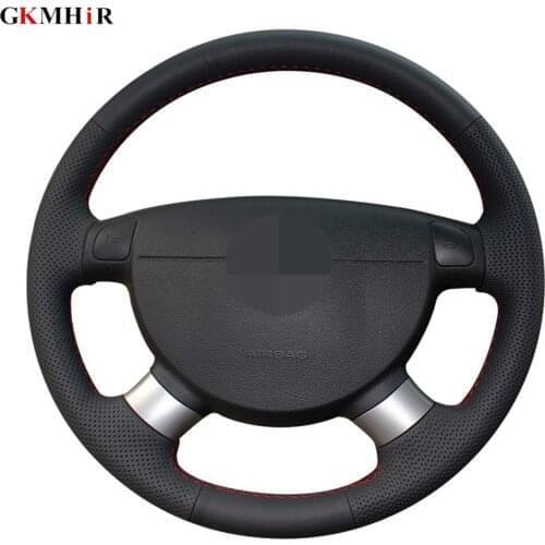 DIY Hand-stitched Black Genuine Leather Car Steering Wheel Cover For Chevrolet Lova 2006-2010 for Buick Excelle Daewoo Gentra